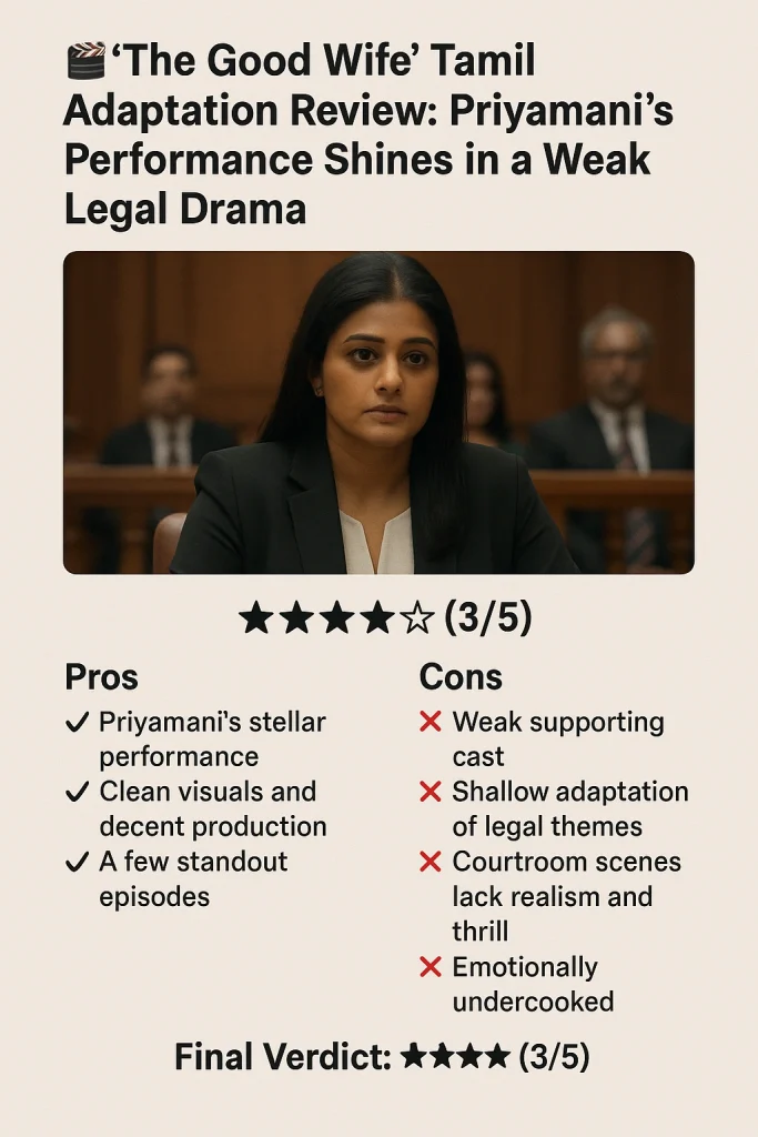 The Good Wife Tamil Adaptation Review: Priyamani’s Performance Shines in a Weak Legal Drama